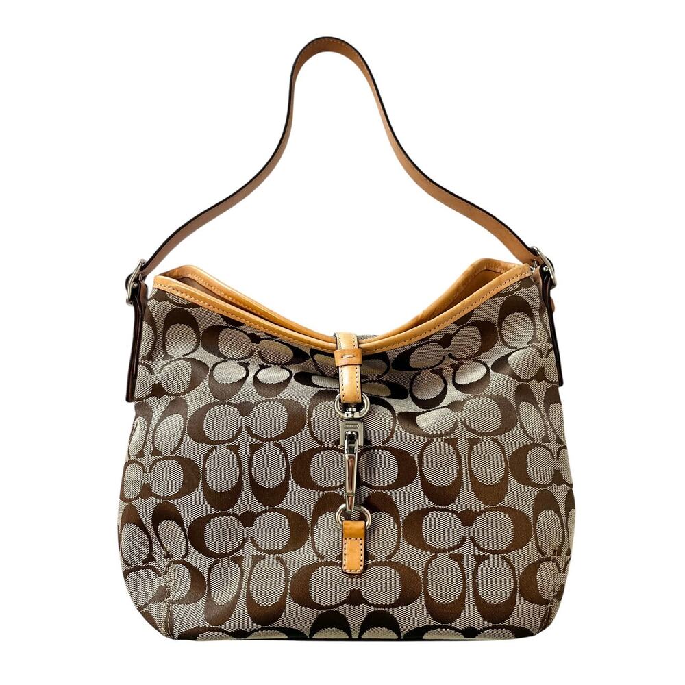 Coach Vintage Hamptons Soft Clip Hobo Bag Signature Canvas Brown Tan Y2K